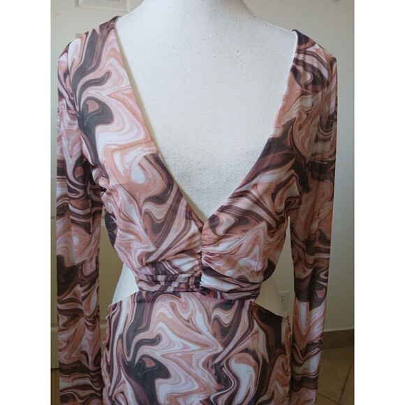 Lulus Swirl Power Pink Multi Print Cutout Bodycon Midi Dress, Size Large - Picture 5 of 16